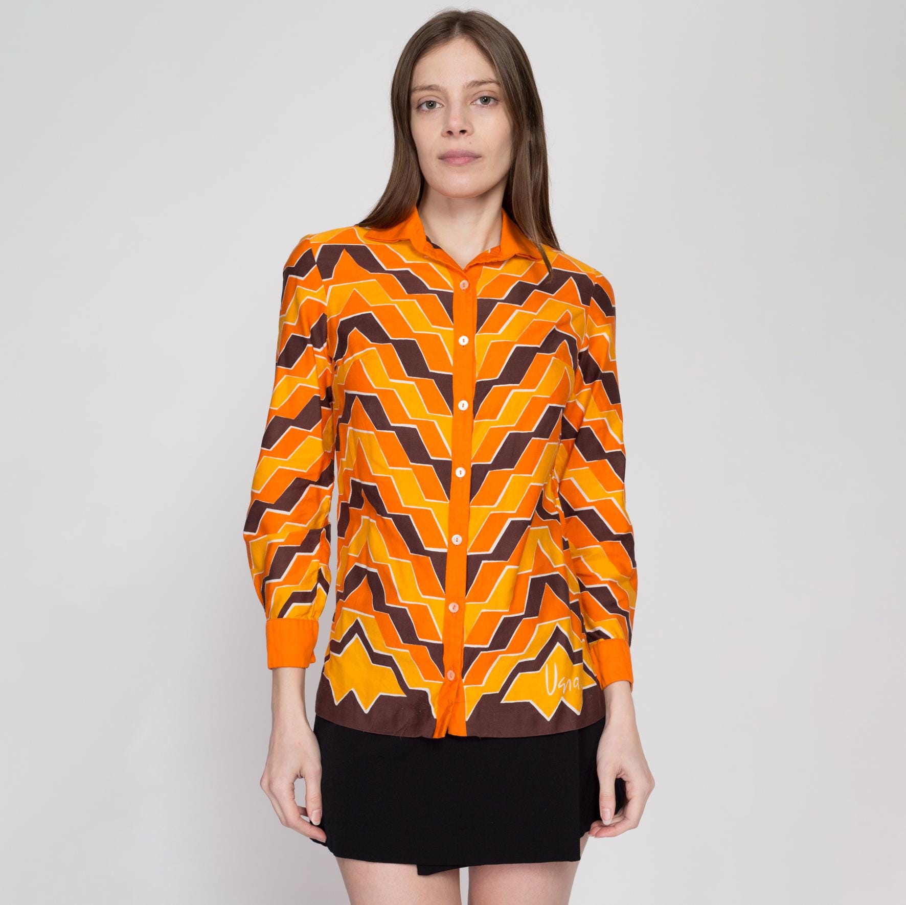 Vera Neumann 70’s シャツ トウモロコシ柄　ビンテージ　L XS 70s Vera Neumann Psychedelic Print Blouse – Flying Apple