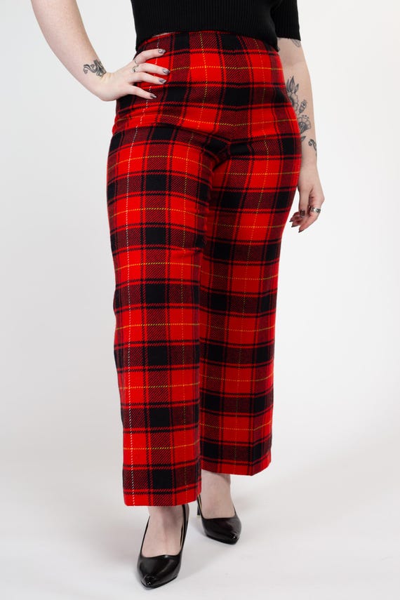 Medium 70s Pendleton Red Plaid Wool Trousers 30" … - image 2