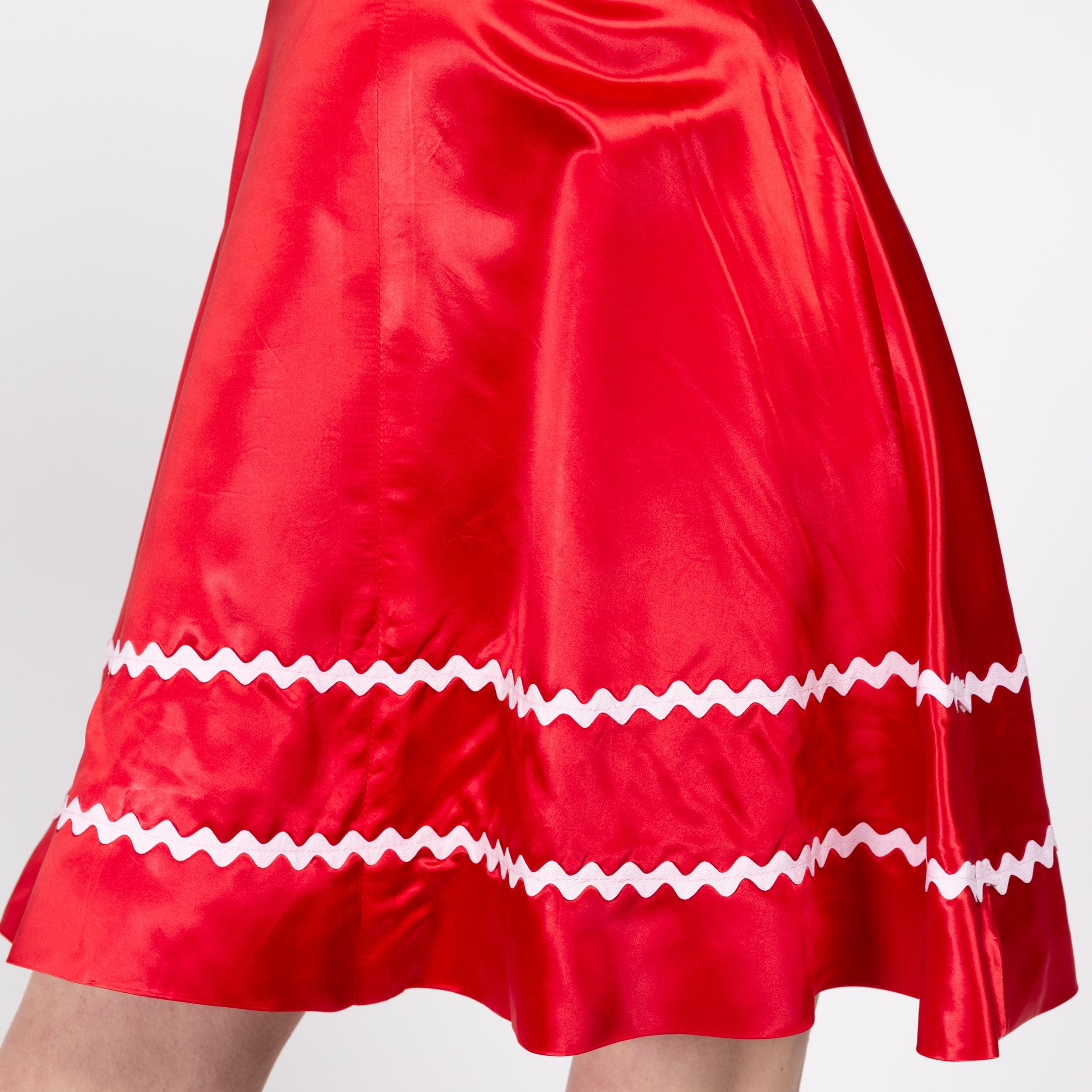 Rockabilly Ric Rac Small 70s Red Satin Square Dance Skirt 26.5
