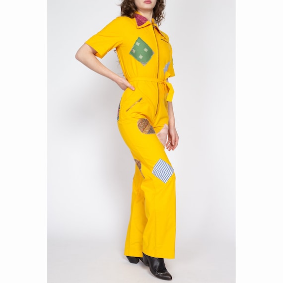 70s Yellow Patchwork Coverall Jumpsuit - Medium |… - image 5