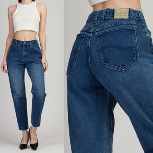 Vintage High Waisted Lee Jeans Small, 26" | 90s Grunge Dark Wash Denim Tapered Leg Mom Jeans