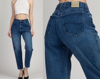 Vintage High Waisted Lee Jeans Small, 26" | 90s Grunge Dark Wash Denim Tapered Leg Mom Jeans