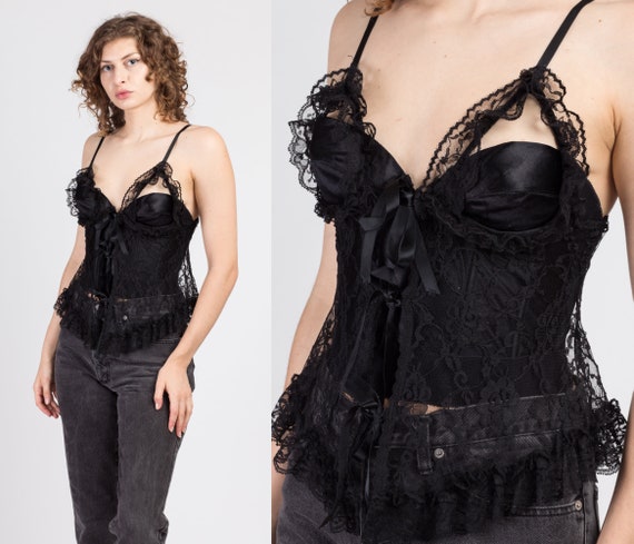 80s 90s Black Lace Open Cup Camisole - Large | Vin