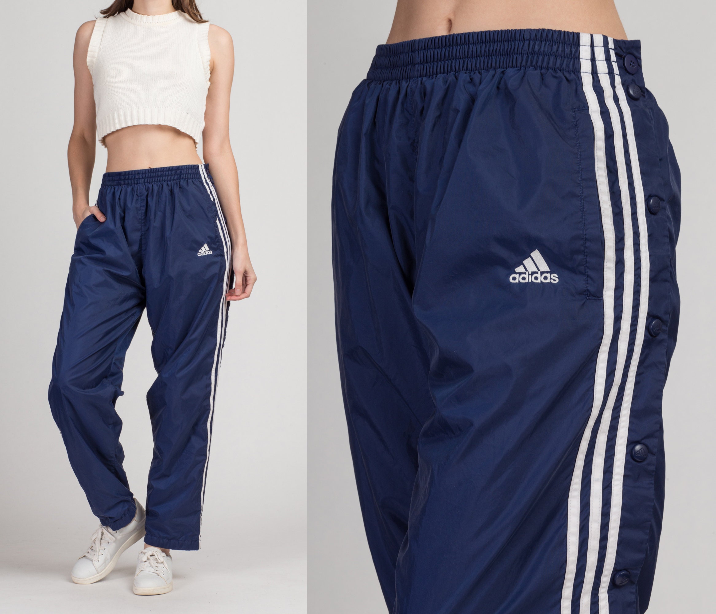 Vintage Adidas Tear Away Track Pants Medium 90s Y2K Blue White Striped Snap  up Streetwear Sweatpants -  Canada