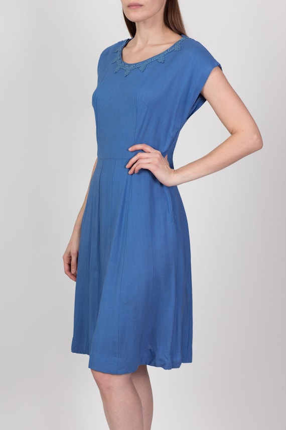 Medium 40s 50s Kerrybrooke Cornflower Blue Midi D… - image 4