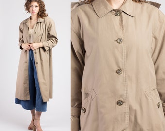 Large Vintage Misty Harbor Trench Coat | 80s Minimalist Long Sleeve Button Up Women's Jacket