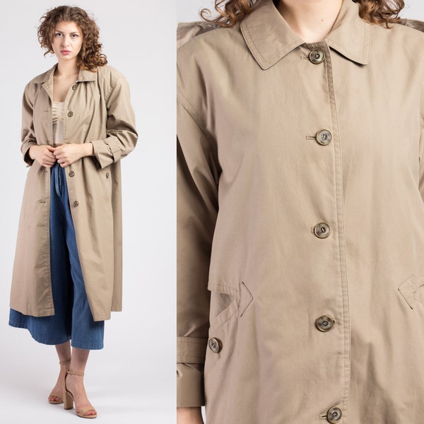 Large Vintage Misty Harbor Trench Coat | 80s Minimalist Long Sleeve Button Up Women's Jacket