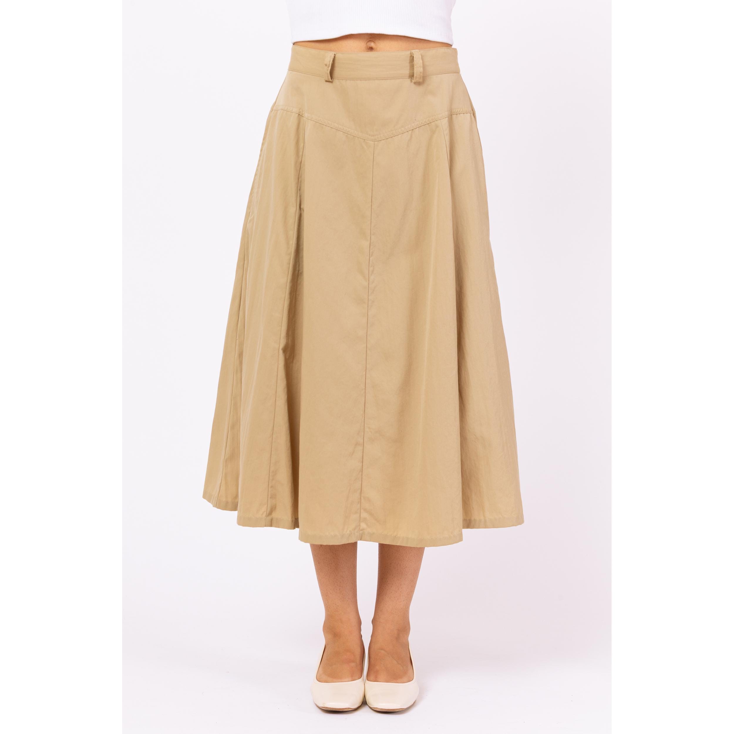 【希少レア】90s Kapital Hickory Cotton Skirt Vintage 90s Khaki Yoked Waist Safari Midi Skirt - Small to