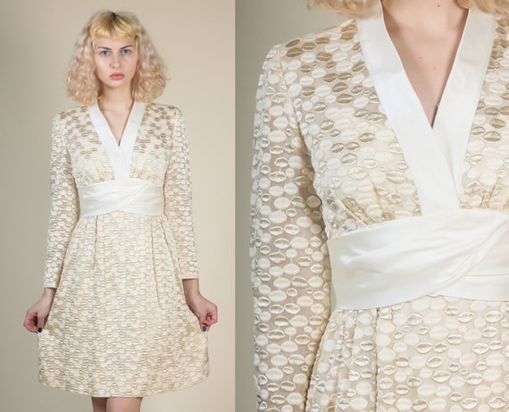 50s Embroidered Party Dress - Small | Vintage Fren