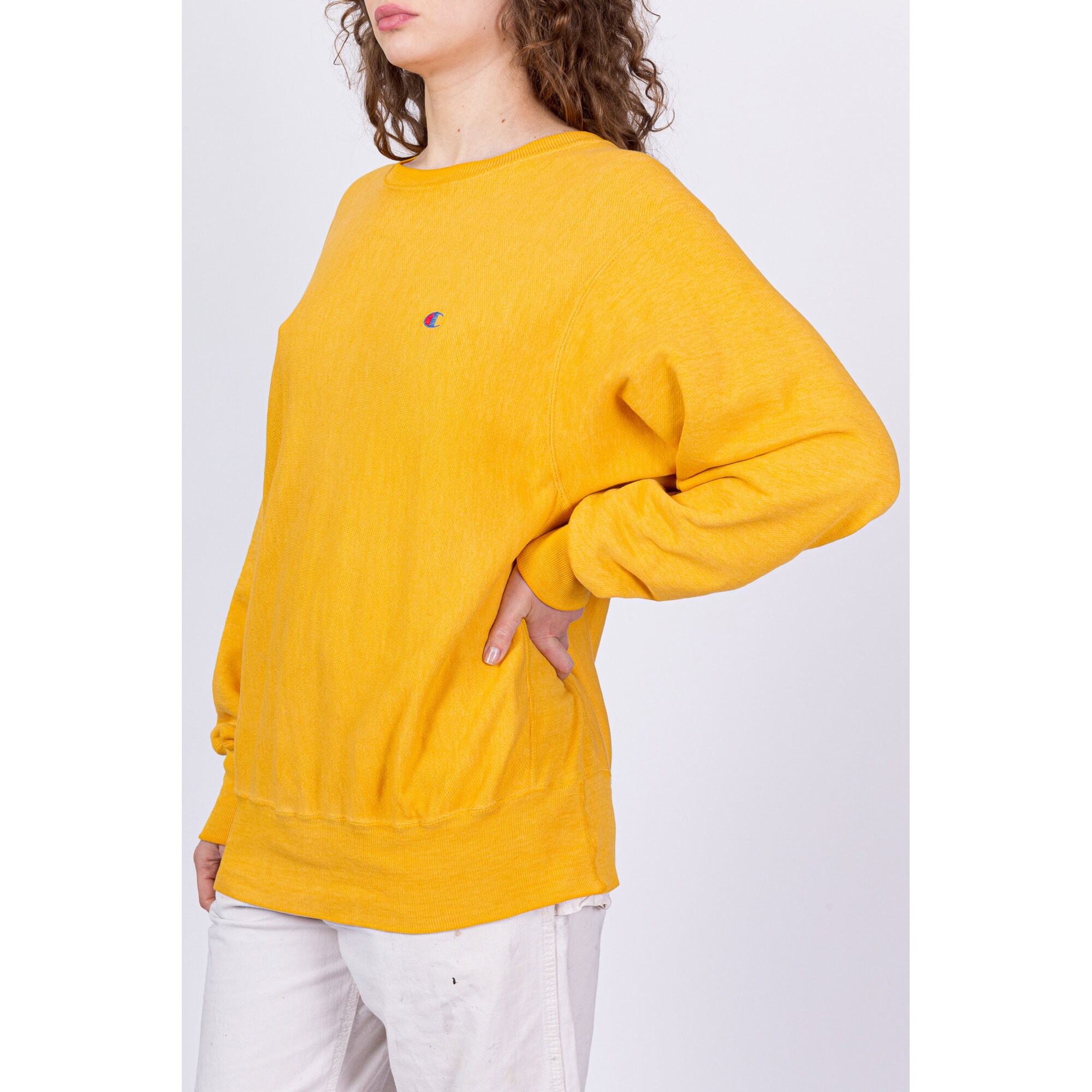 Buy Med-lrg 80s 90s Champion Reverse Weave Yellow Sweatshirt  