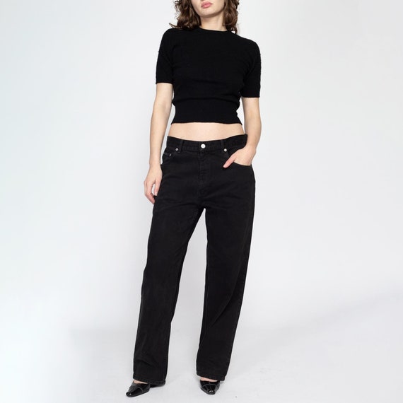 Black crop top high waisted jeans top
