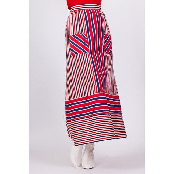 Medium 70s Red White & Blue Striped Maxi Skirt 29… - image 4