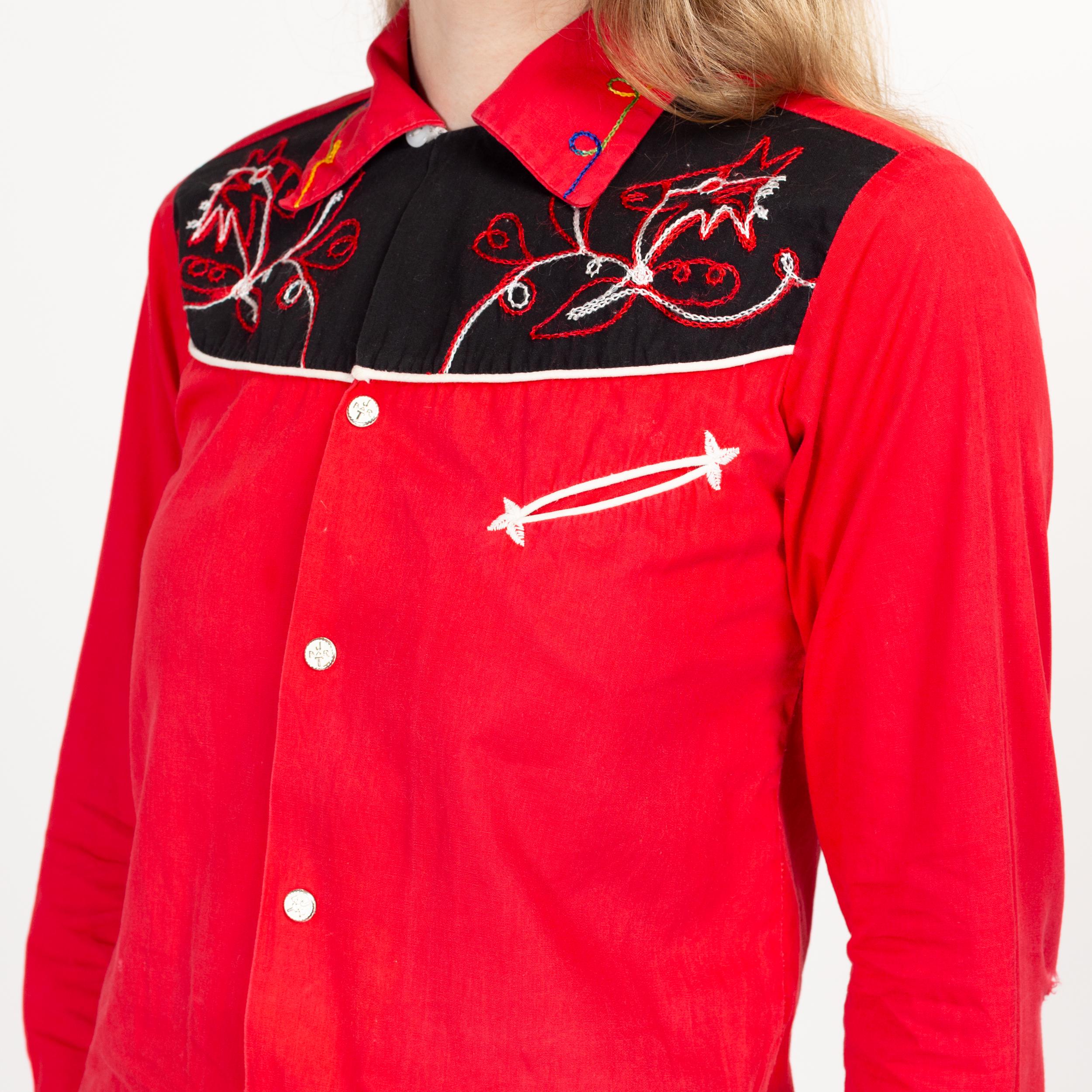 XXS 1950s J Bar T Red Embroidered Western Shirt | Vintage 50s Kids 
