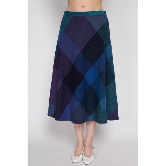 Medium 70s Dark Plaid A Line Midi Skirt 28" | Vin… - image 6