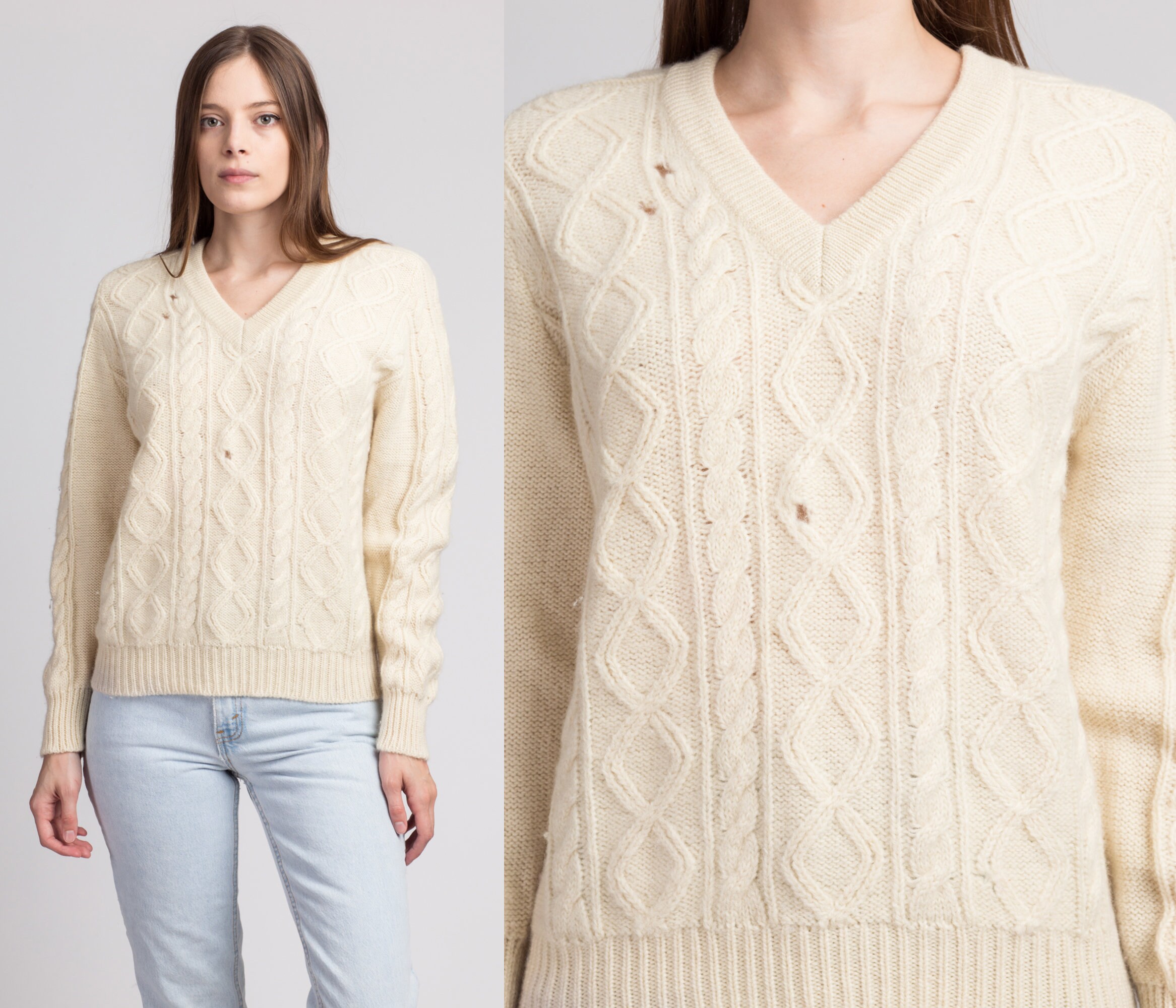 70s Cable Knit Fisherman Sweater Small 