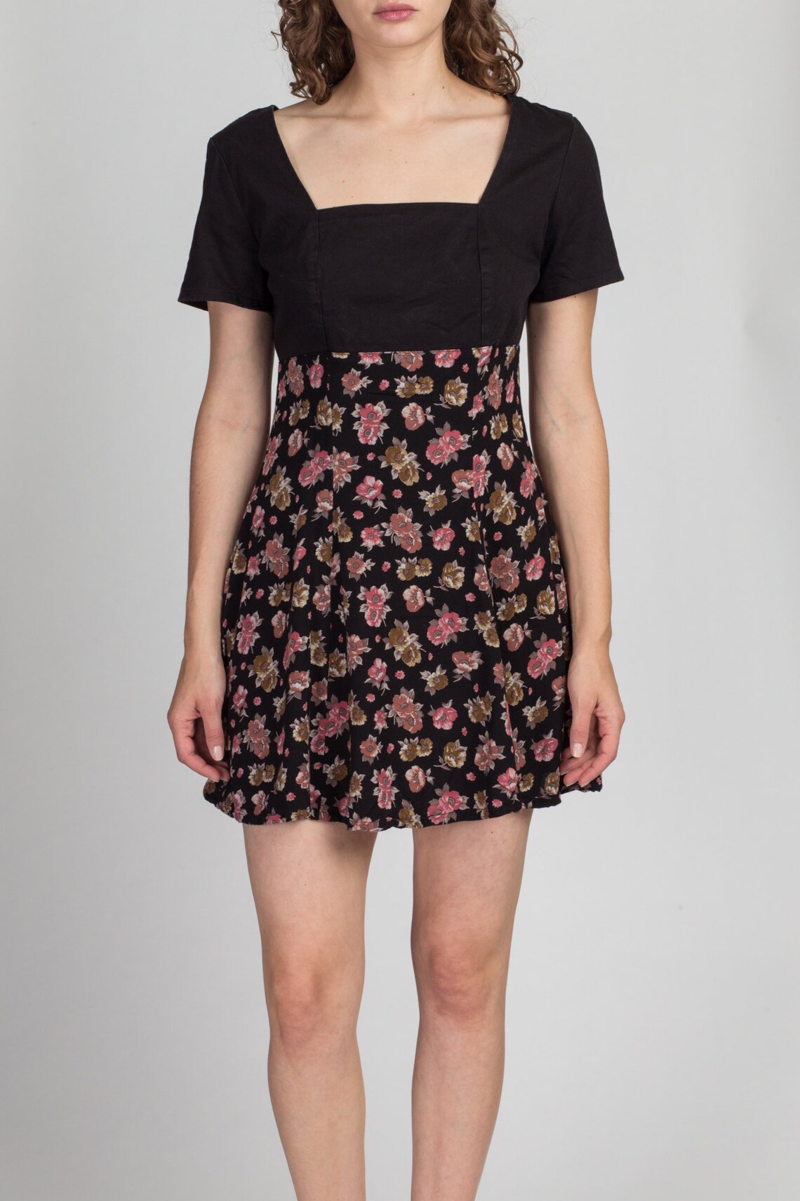 Vintage Grunge Floral Mini Robe Medium 90s Short Sleeve Etsy