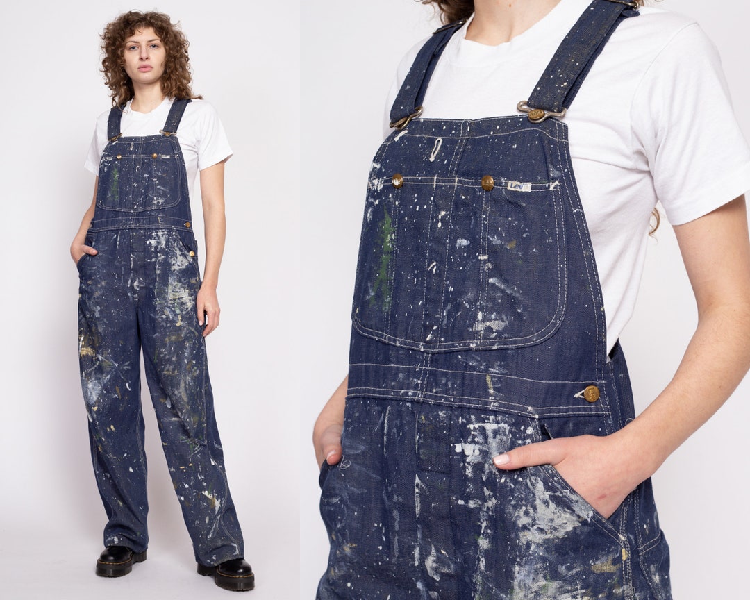 70s Lee Distressed Chambray Overalls Unisex Large Vintage Paint