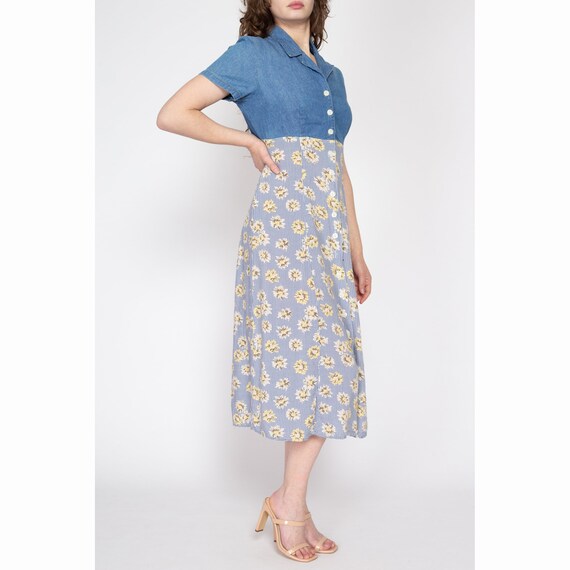 Medium 90s Grunge Daisy Floral Denim Midi Dress |… - image 4