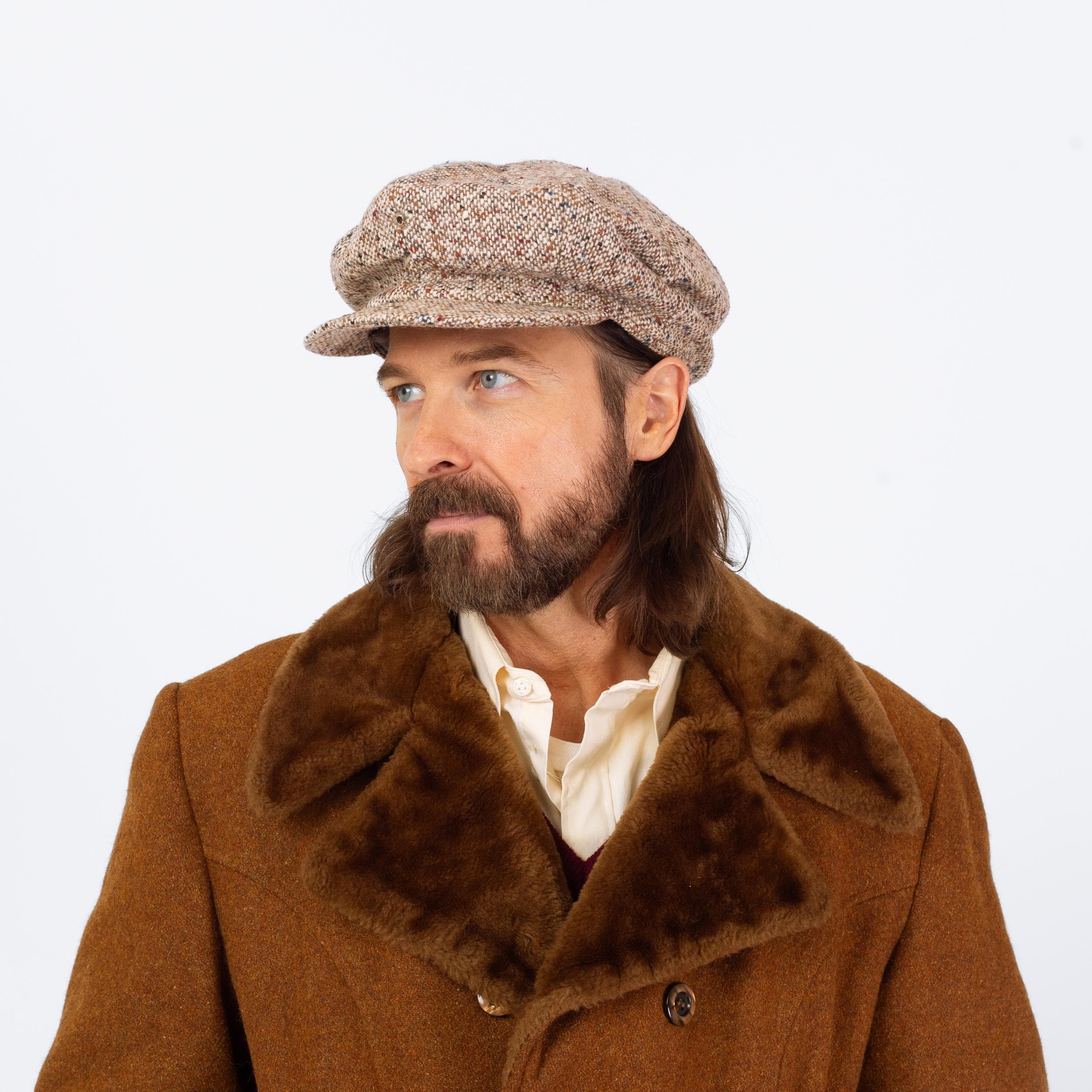 Casquette Gavroche Vintage Des Années 70 En Velour Beige - Taille Unique - Authentique