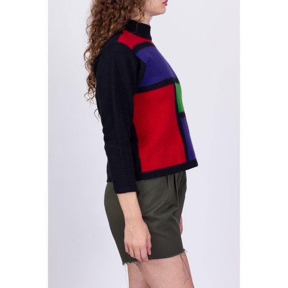 80s Mondrian Lambswool Knit Cropped Sweater Petit… - image 4