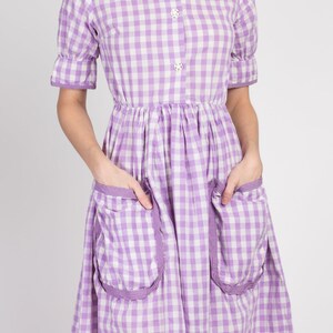 Vintage 1940s Purple Gingham Checkered Day Dress Petite XS 40s 50s Fit & Flare Boho Cotton Mini Dress image 3