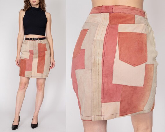Medium Suede Patchwork Mini Skirt | Vintage High … - image 2