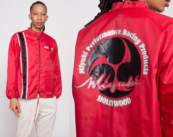 80s Miyuki Racing Windbreaker Men's Medium, Women's Large | Vintage Hollywood Red Striped Biker Jacket