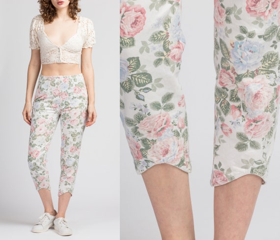 90s White Cropped Floral Jeans - Extra Small | Vin