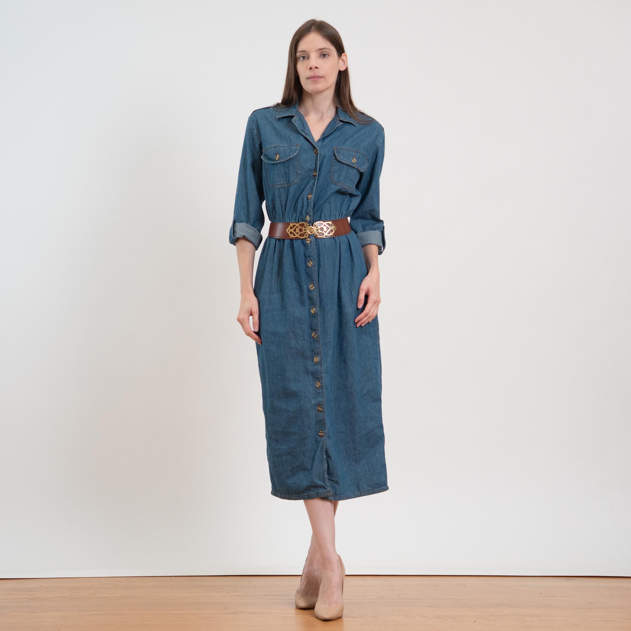 Denim Dresses Denim 3/4 Sleeve Women's Midi Women's Denim Dresses Denim Midi Dresses Roman UK