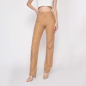 Spodnie XS 70s Tan High Waisted 24.5" | Spodnie Retro Vintage Khaki Slim Bootcut