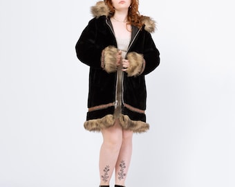 Yukon Parka Vintage Inuit Coat 1970s | Blue Wool Floral Embroidery
