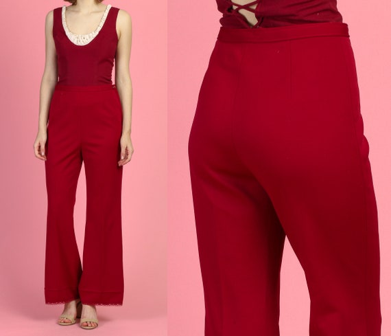 red flared trousers