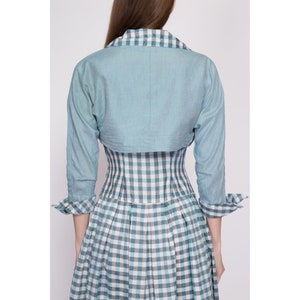 1940s Blue Gingham Midi Dress & Bolero Jacket Small Vintage 40s 50s Fit Flare Matching Two Piece Set image 8