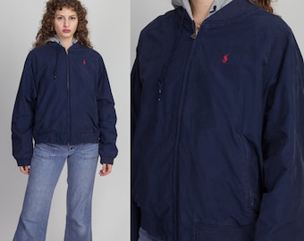 Giacca a vento Polo Ralph Lauren anni '90 da uomo grande, giacca a vento con cerniera XL / vintage blu navy da donna