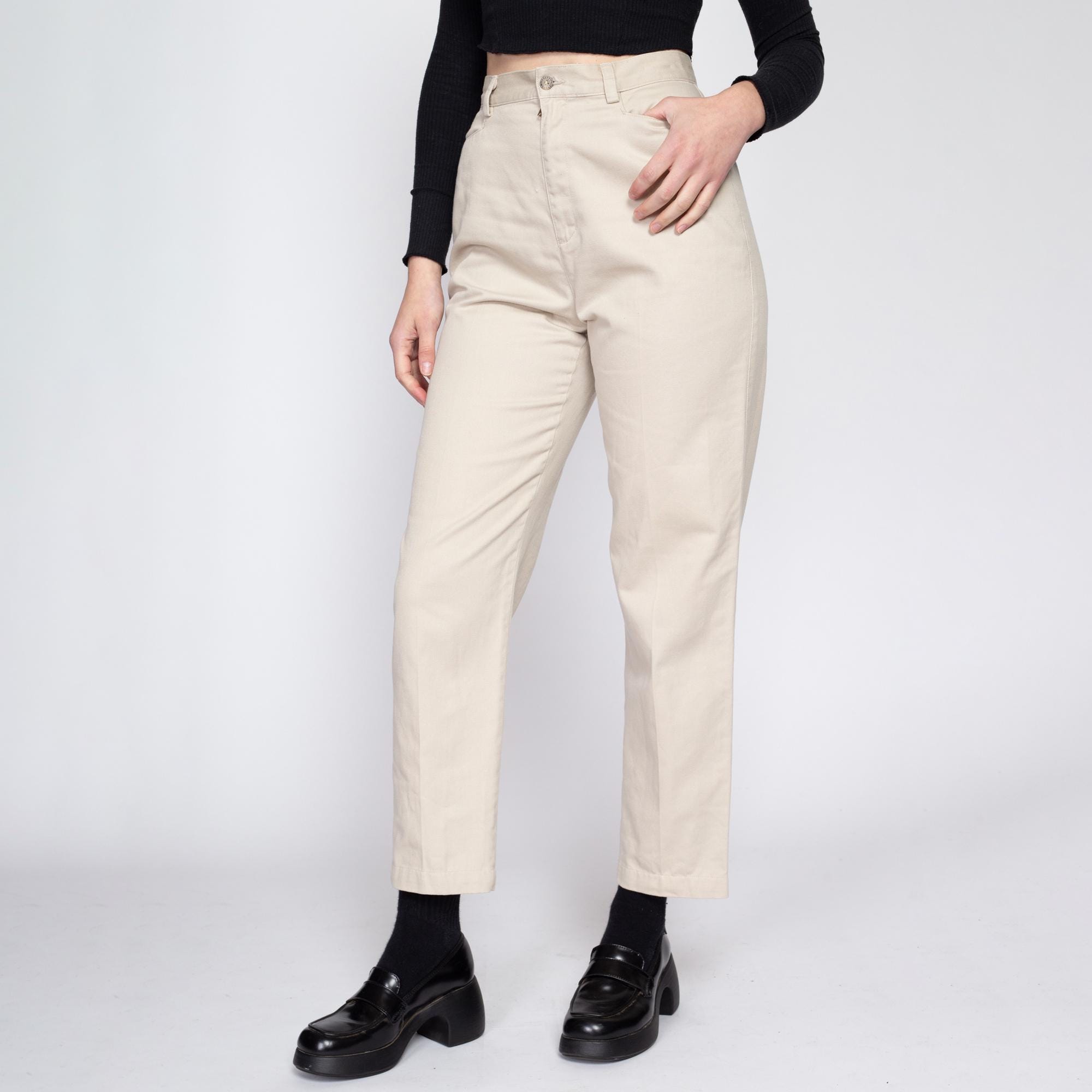 90s Liz Claiborne Cotton Khaki High Waisted Pants - Small