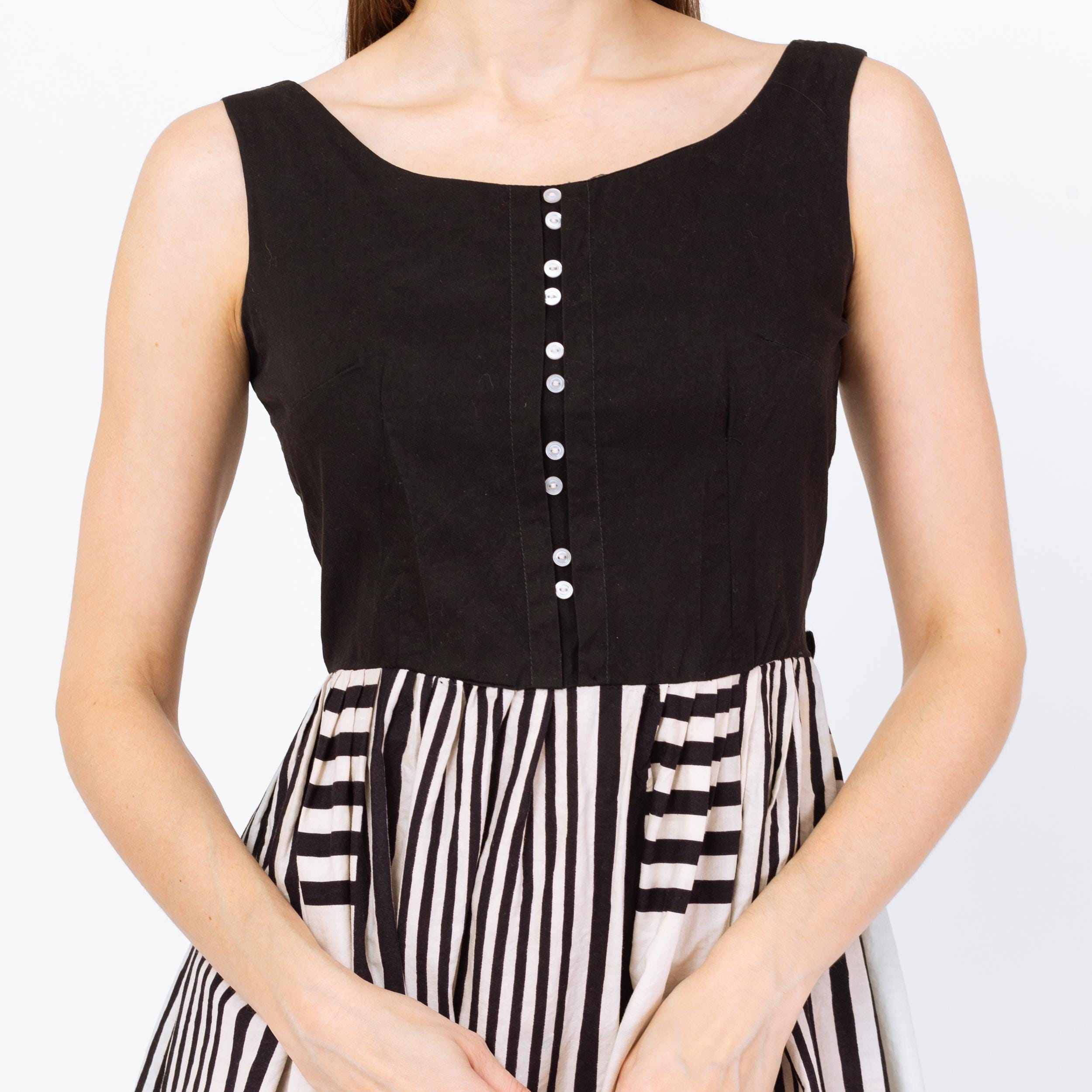 Black And White Horizontal Striped Dress Vintage 50s Black White Striped  Day Dress Extra Small Retro