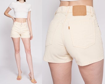 Small 90s Levis Yellow Corduroy Shorts | Vintage High Waisted Retro Orange Tab Shorts