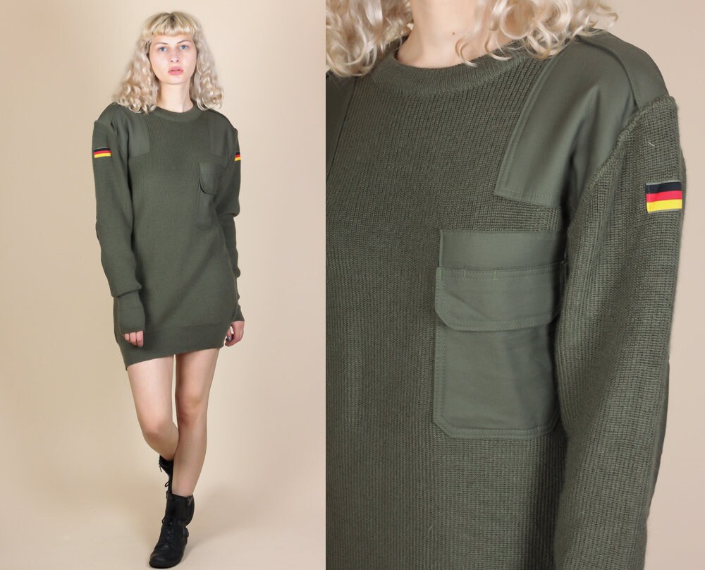 80 s allemand kaki armée pull - XL | Drapeau Vintage Patch vert militaire pull 80 s allemand kaki kaki allemand armée pull - XL | Drapeau Vintage Patch vert militaire pull 518e88