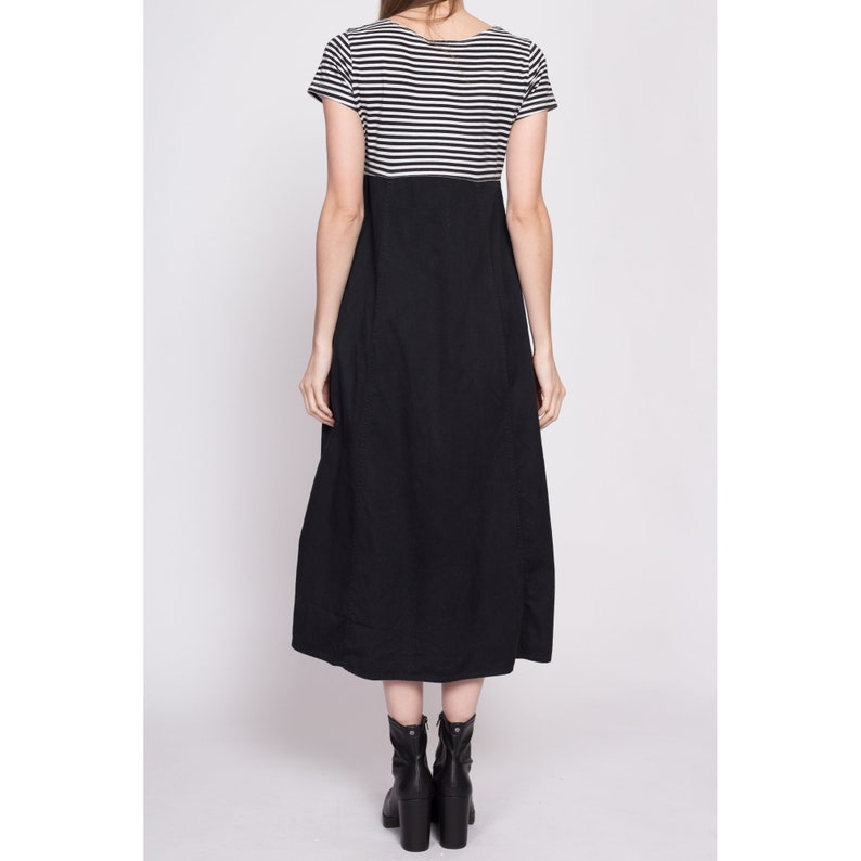 Small 90s Grunge Two Tone Striped Midi Dress Vintage Button Front A Line Black & White Pocket Dress image 5