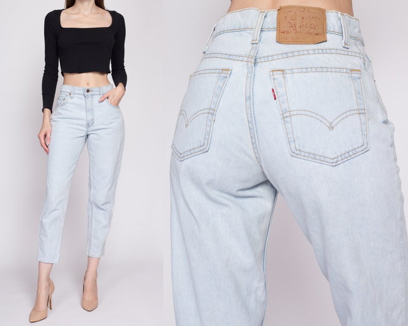 Small Vintage Levis 551 High Waisted Mom Jeans 28 80s 90s Levi's Light Wash Denim Relaxed Fit Tapered Leg Jeans image 1