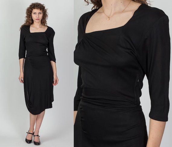 1940s Black Rayon Crepe Dress, As Is Small | Vint… - image 1