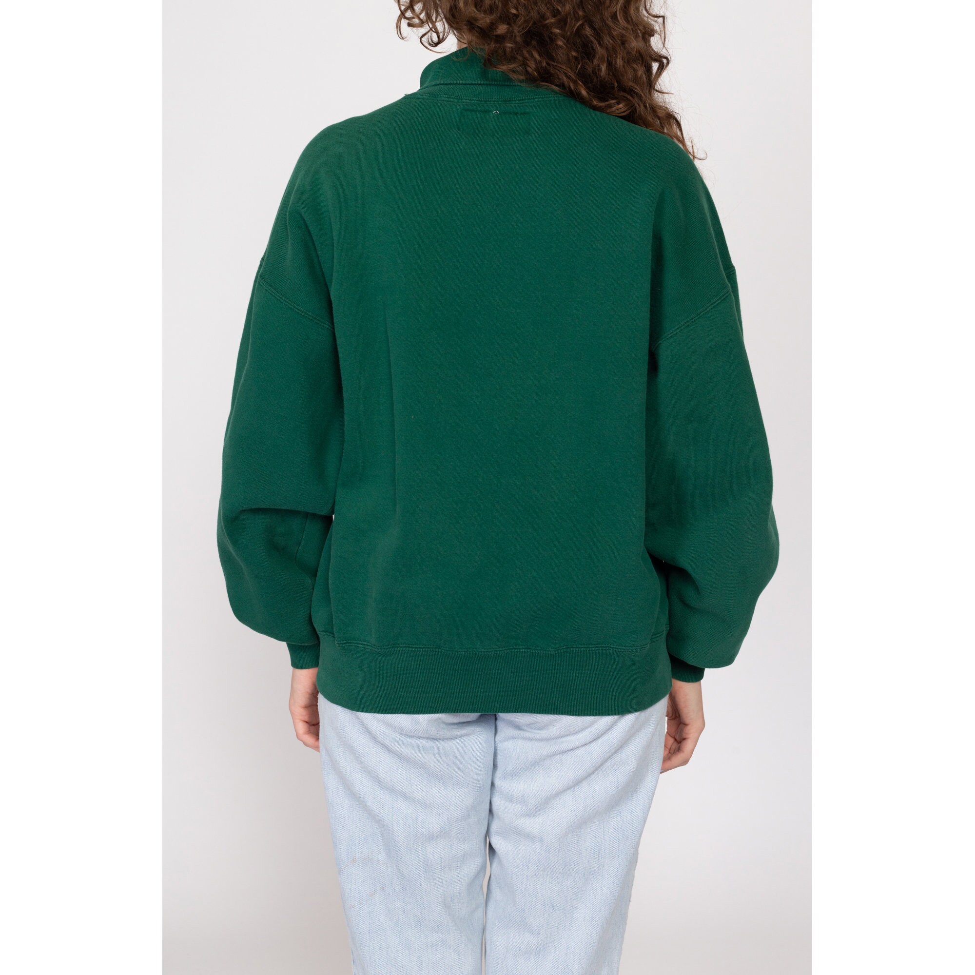 XL 90s Green Turtleneck V Stitch Sweatshirt | Vintage Russell