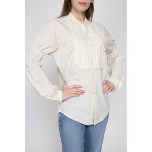 Med-Lrg 70s Does Victorian White Bishop Sleeve Shirt Unisex Kennington Boho Vintage Lace Trim Pirate Renaissance Blouse image 4