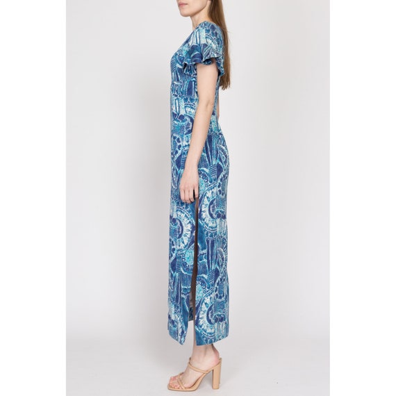 XS 60s Hawaiian Blue Abstract Print Maxi Dress | … - image 5