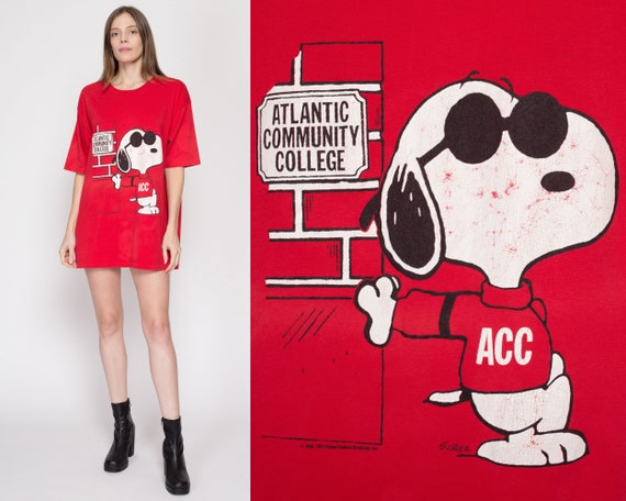 One Size 80s Snoopy Atlantic Community College Re… - image 1