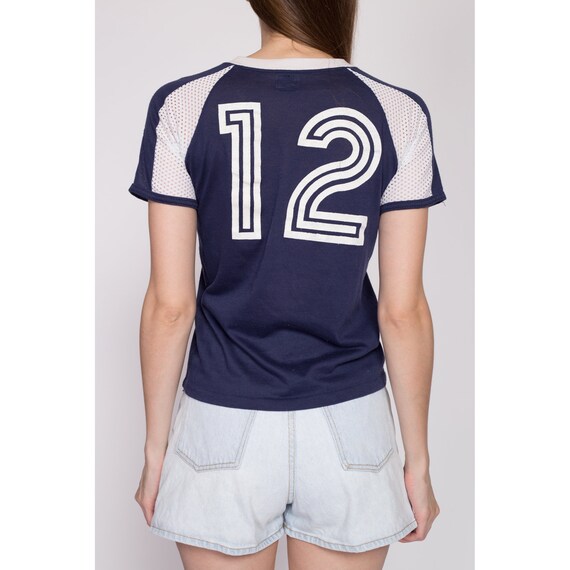 XS 70s Navy Blue Mesh Soccer Jersey Tee | Vintage… - image 5