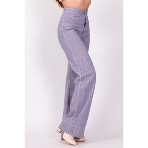 70s Blue & White Pinstriped Pants Extra Small, 23.5 Vintage High Waisted Flares Moody's Goose Retro Hippie Trousers image 3