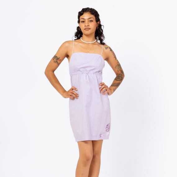 Vintage Y2K Lilac Purple Drawstring Waist Mini Sundress Small - Main Image