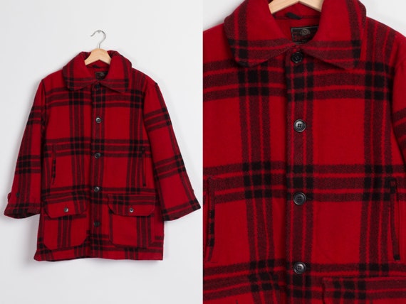 1940s Johnson Woolen Mills Red Plaid Coat - Men's