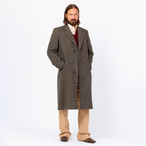 Vintage 80s Grey Tweed Wool Overcoat - Medium | Single Breasted Button Up Long Winter Coat